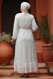 Modest White Maxi Dress 22663B - 2