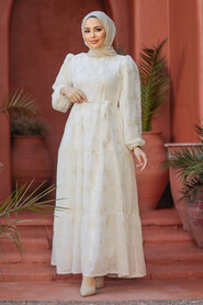 Modest White Maxi Dress 22892B - 3