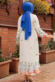 Modest White Maxi Floral Dress 23232B - 4