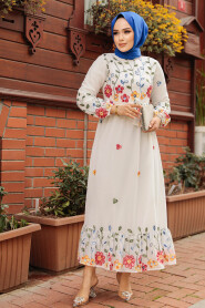 Modest White Maxi Floral Dress 23232B - 3