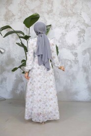 Modest White Mustard Floral Long Dress 50812BHR - 2
