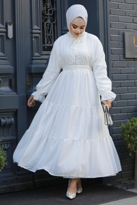 Modest White Pastel Dress 14232B - NEVA STYLE