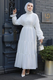 Modest White Pastel Dress 14232B - 3