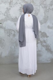 Modest White Pleated Long Dress 23771B - 4