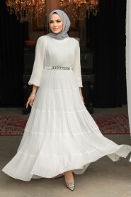 Modest White Ruffle Dress 44761B - 1