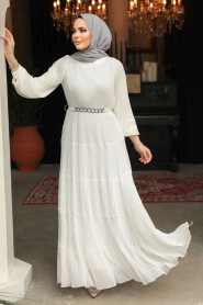Modest White Ruffle Dress 44761B - 2