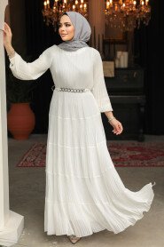 Modest White Ruffle Dress 44761B - 3