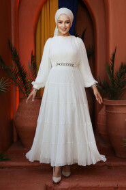 Modest White Ruffle Dress 44761B - 2