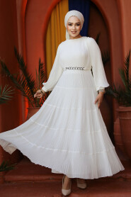 Modest White Ruffle Dress 44761B - 3