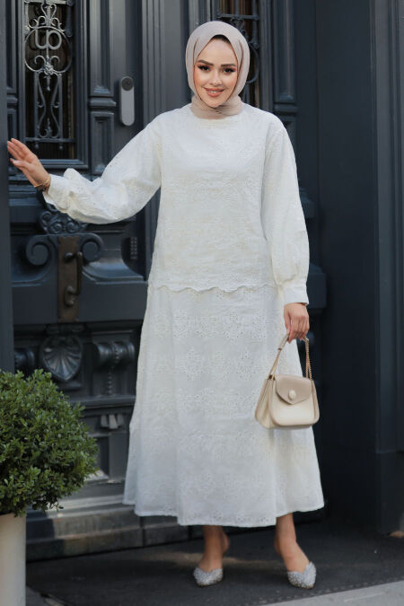 Modest White Skirted Dual Suit 14181B - NEVA STYLE