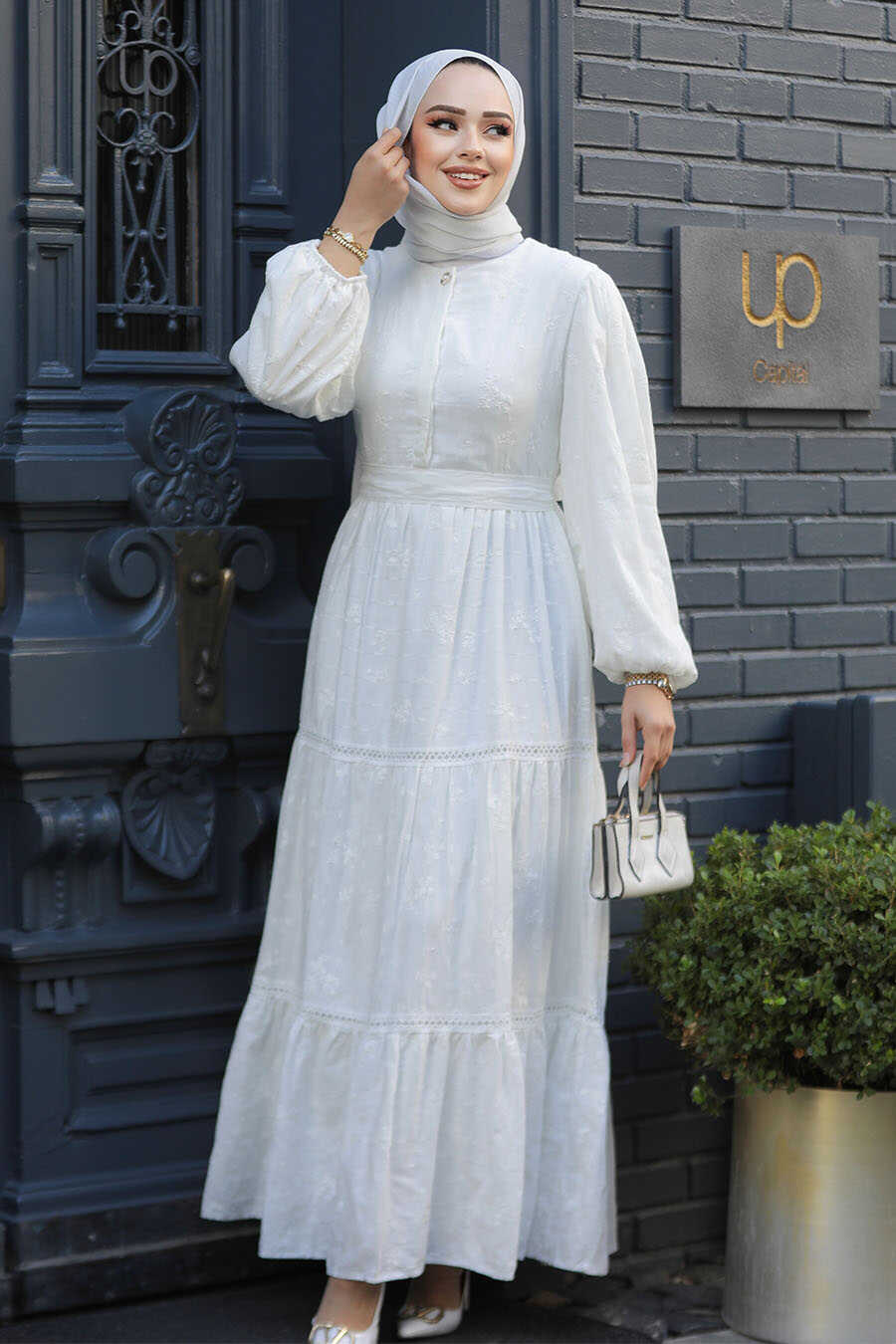 Modest White Summer Dress 10024B Neva style