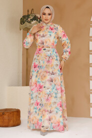 Modest Yellow Floral Plus Size Dress 27984SR - 3