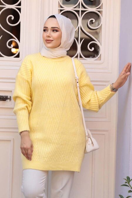 Modest Yellow Knitwear Tunic 7852SR - NEVA STYLE