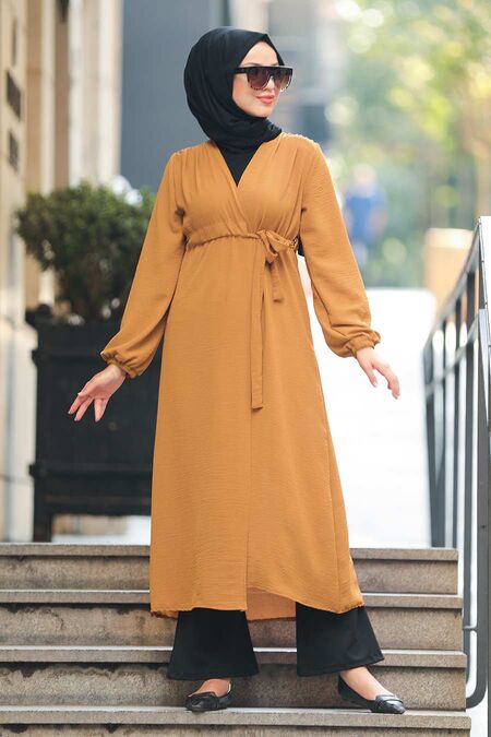 Mustard Hijab Coat 3745HR - NEVA STYLE