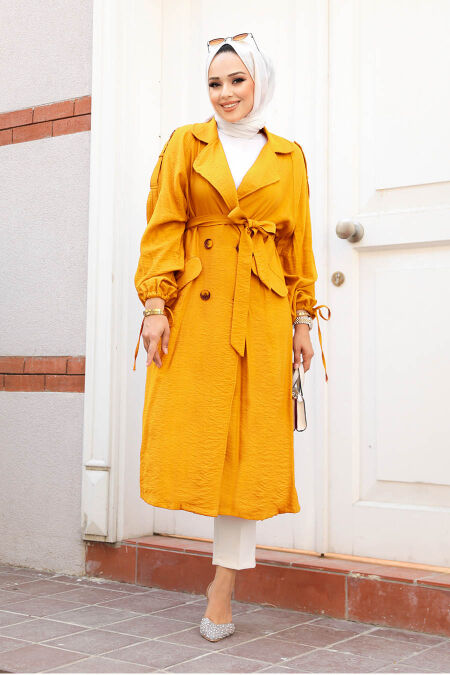 Mustard Hijab Coat 41060HR - NEVA STYLE