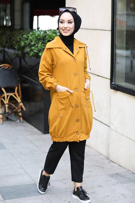 Mustard Hijab Coat 8861HR - NEVA STYLE