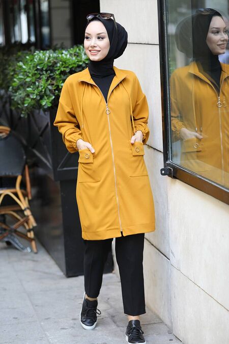 Mustard Hijab Coat 8862HR - NEVA STYLE