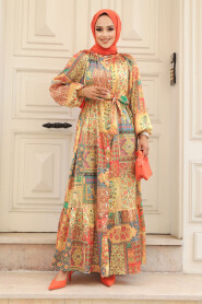 Mustard Hijab Dress 23155HR - 3