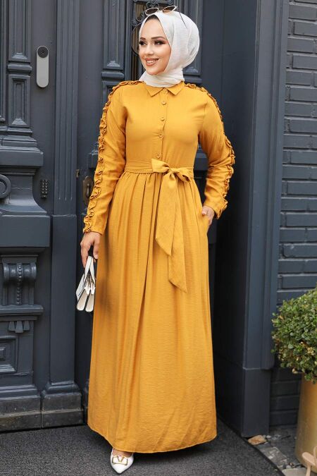 Mustard Hijab Dress 3434HR - NEVA STYLE