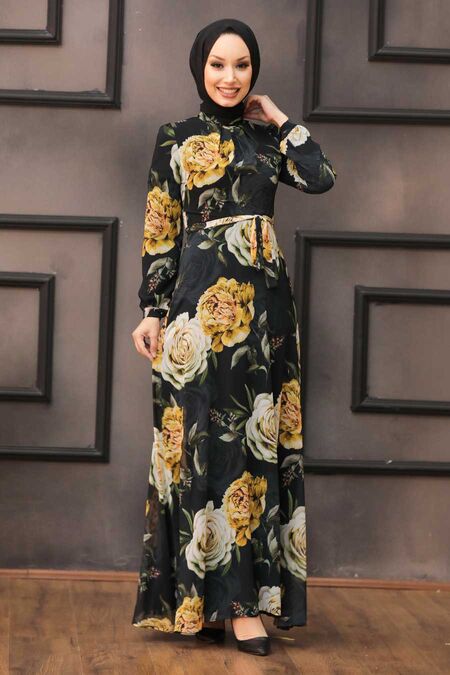 Mustard Hijab Dress 815408HR - NEVA STYLE