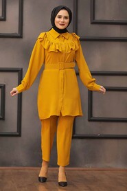 Mustard Hijab Dual Suit Dress 14701HR - 1