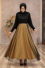 Mustard Hijab Evening Dress 50040HR - 1