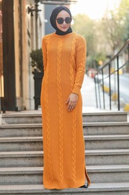 Mustard Hijab Knitwear Dress 5083HR - 1