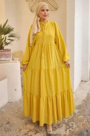 Mustard Modest Pastel Dress 14112HR - Thumbnail