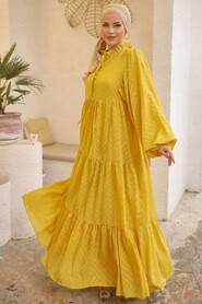 Mustard Modest Pastel Dress 14112HR - Thumbnail