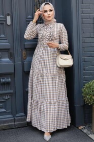 Modest Beige Long Sleeve Dress 2702BEJ - 2