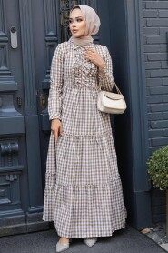 Modest Beige Long Sleeve Dress 2702BEJ - 1