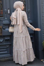 Modest Beige Long Sleeve Dress 2702BEJ - 3