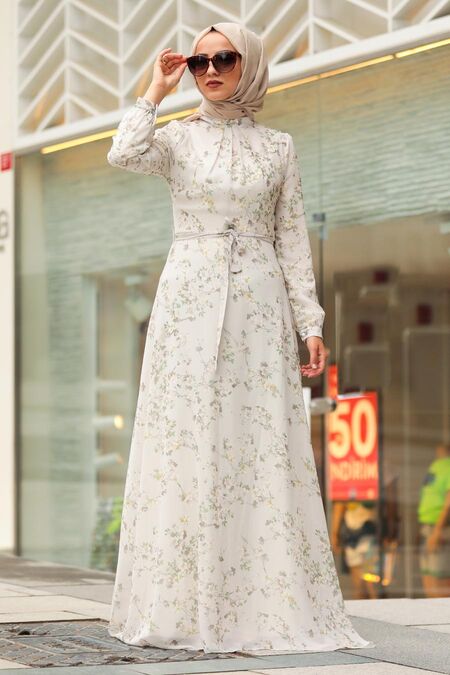 Mustard Pink Hijab Dress 815405HR - NEVA STYLE