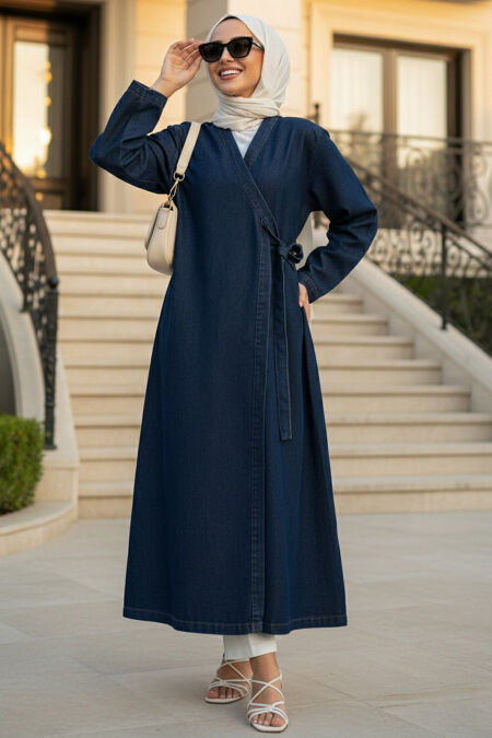 Navy Blue Denim Modest Dress 19055L - 