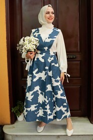 Navy Blue Hijab Gilet Dress 1274L - 1