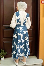 Navy Blue Hijab Gilet Dress 1274L - 3