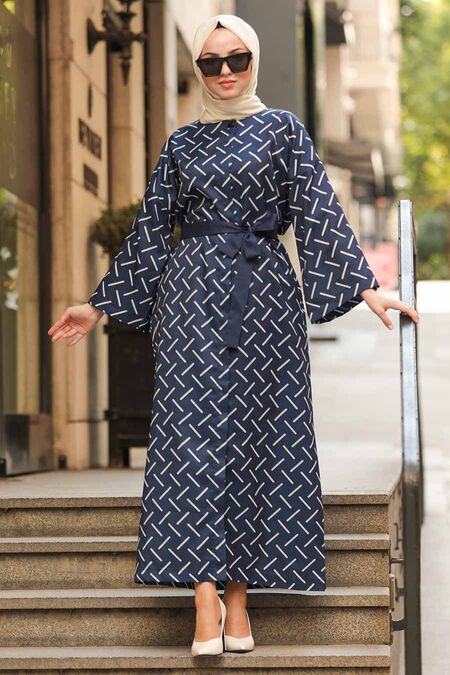 Navy Blue Hijab Coat 20151L - NEVA STYLE