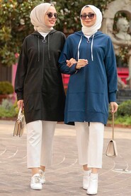 Navy Blue Hijab Coat 32450L - 2