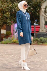 Navy Blue Hijab Coat 32450L - 1