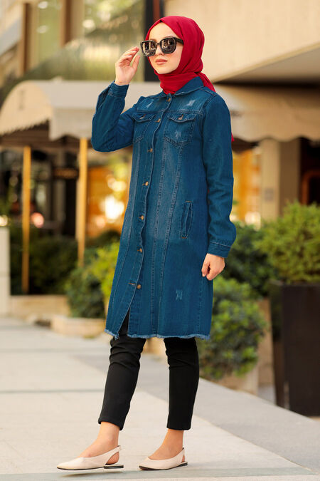 Navy Blue Hijab Coat 419L - NEVA STYLE