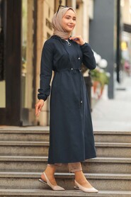 Navy Blue Hijab Coat 51701L - 2