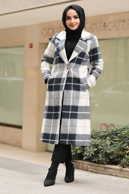 Navy Blue Hijab Coat 5589L - NEVA STYLE