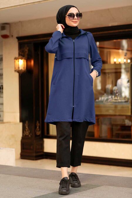 Navy Blue Hijab Coat 7148L - NEVA STYLE