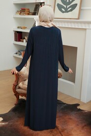 Navy Blue Hijab Dress 1077L - 3