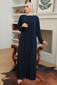 Navy Blue Hijab Dress 1077L - 2
