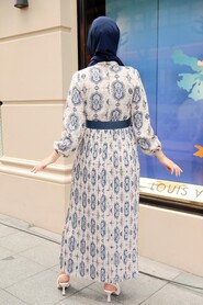 Navy Blue Hijab Dress 11801L - 3