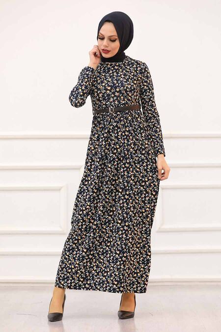 Navy Blue Hijab Dress 163904L - NEVA STYLE