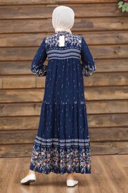 Navy Blue Hijab Dress 21752L - 2