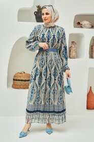 Navy Blue Hijab Dress 229018L - 2