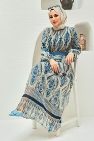 Navy Blue Hijab Dress 229018L - 4